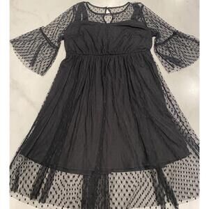 Wednesday Adams goth grunge dark fairy sheer swiss dot black tiered dress